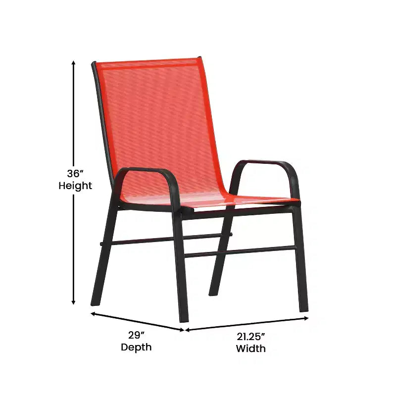 Set da patio sette pezzi Emma and Oliver con tavolo in metallo con piano in vetro temperato e 6 sedie impilabili Flex Comfort