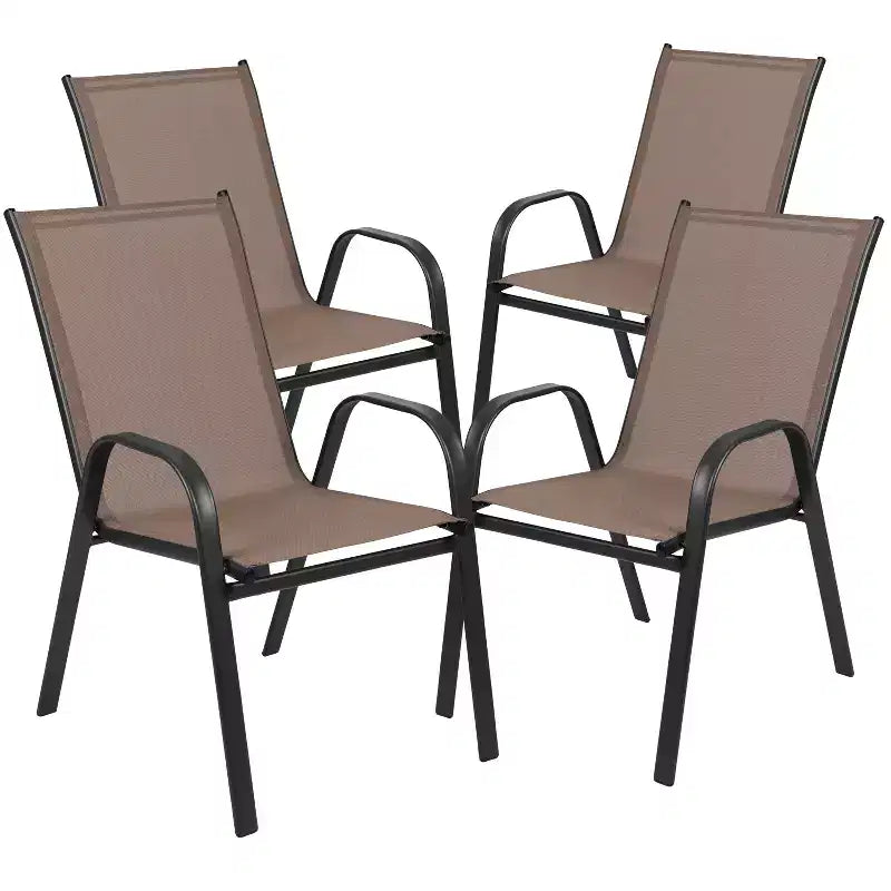 Set da patio sette pezzi Emma and Oliver con tavolo in metallo con piano in vetro temperato e 6 sedie impilabili Flex Comfort