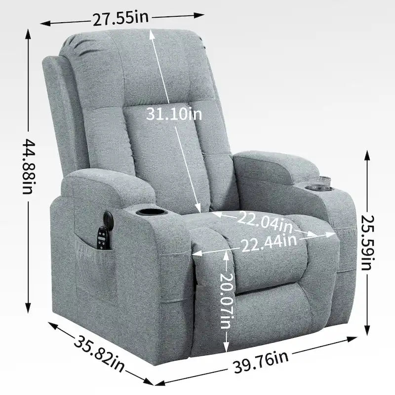Poltrona reclinabile elettrica Lazy Boy Power Lift, moderna poltrona massaggiante a motore singolo con riscaldamento lombare, porta di ricarica USB, portabicchieri