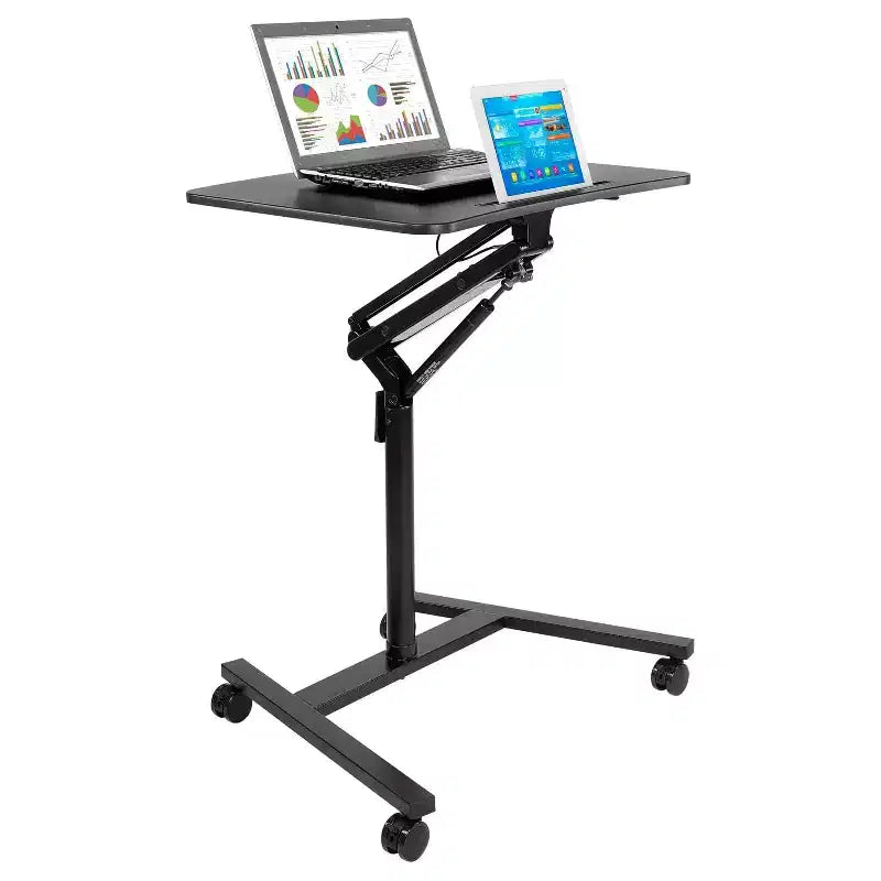 Mount-It! Scrivania mobile per laptop | Postazione di lavoro su ruote regolabile in altezza con rotelle | Larga 27" con meccanismo di sollevamento a molla a gas | Nero