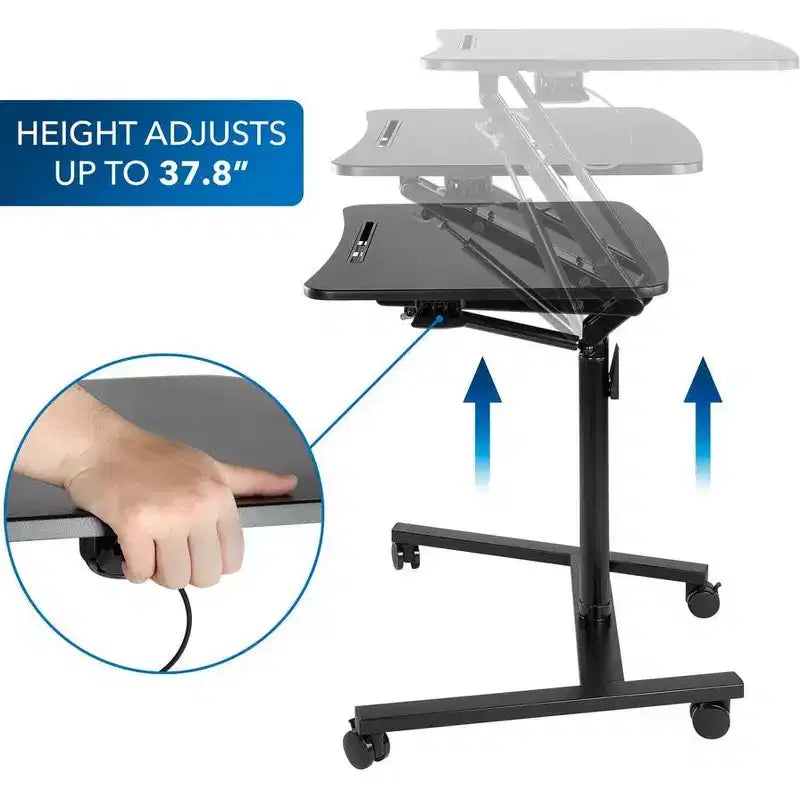 Mount-It! Scrivania mobile per laptop | Postazione di lavoro su ruote regolabile in altezza con rotelle | Larga 27" con meccanismo di sollevamento a molla a gas | Nero