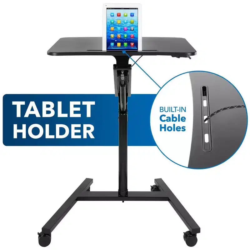 Mount-It! Scrivania mobile per laptop | Postazione di lavoro su ruote regolabile in altezza con rotelle | Larga 27" con meccanismo di sollevamento a molla a gas | Nero