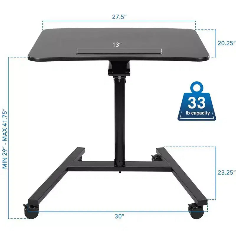 Mount-It! Scrivania mobile per laptop | Postazione di lavoro su ruote regolabile in altezza con rotelle | Larga 27" con meccanismo di sollevamento a molla a gas | Nero