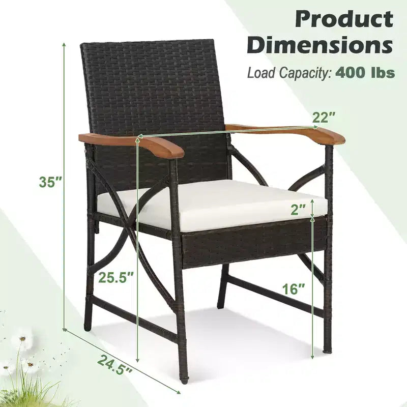 Costway Set da Pranzo da Esterno 5 Pezzi in Vimini, Poltrone con Cuscini, Tavolo in Legno di Acacia con Foro per Ombrellone