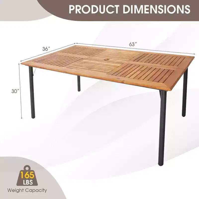Costway Set da Pranzo da Esterno 5 Pezzi in Vimini Cuscino Poltrone in Legno di Acacia Tavolo con Foro per Ombrellone
