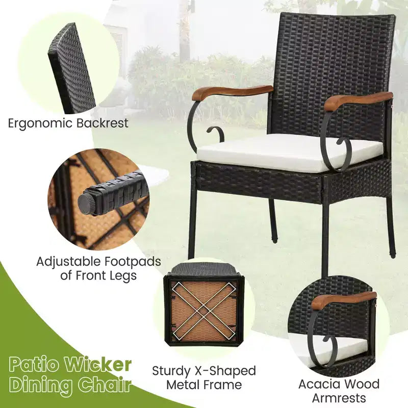 Costway Set da Pranzo per Esterni 7 Pezzi in Rattan Tavolo in Legno di Acacia 6 Sedie in Vimini con Foro per Ombrellone