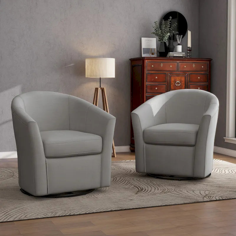 Set di 2 Poltrone Girevoli Moderne Imbottite a Barilotto, Poltrone Accent per Soggiorno