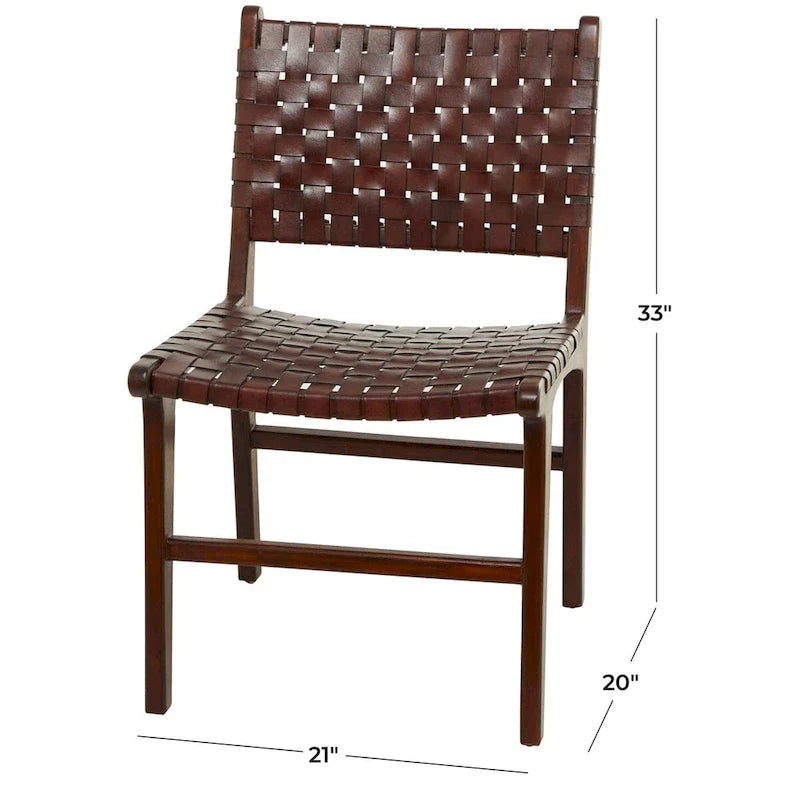Sedie da Pranzo in Pelle Intrecciata Fatte a Mano con Struttura in Legno Teak - Set di 2 Marroni, Bianche o Nere - Roche River Decor