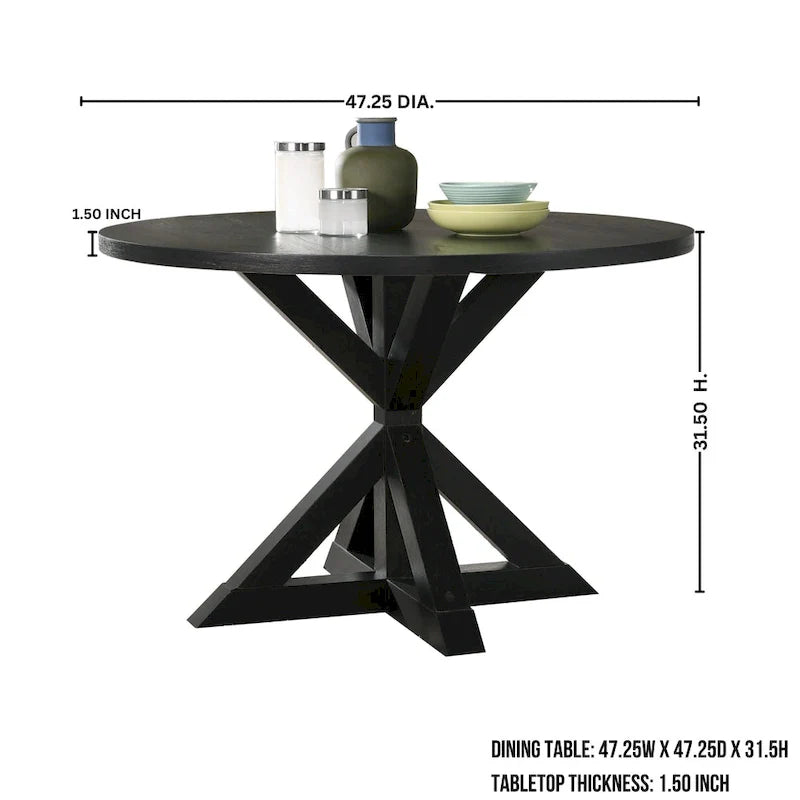 Set da pranzo da 5 pezzi, set di mobili da cucina in legno, tavolo rotondo con base a piedistallo incrociato e 4 sedie trapuntate