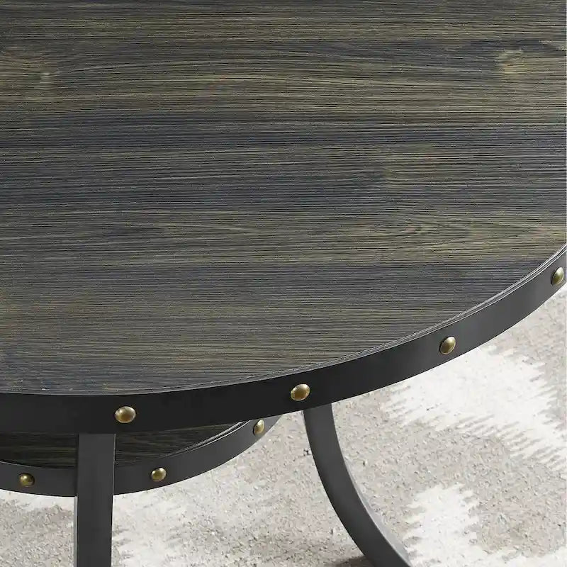 Set da pranzo in stile moderno da 3 pezzi con tavolo bar rotondo e 2 sedie da pub con borchie