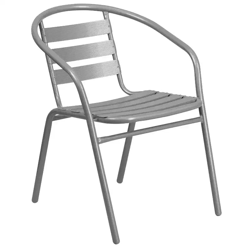 Flash Furniture Lila Tavolo Rotondo in Vetro e Metallo da 23,75" con 2 Sedie a Slat Impilabili in Alluminio e Metallo