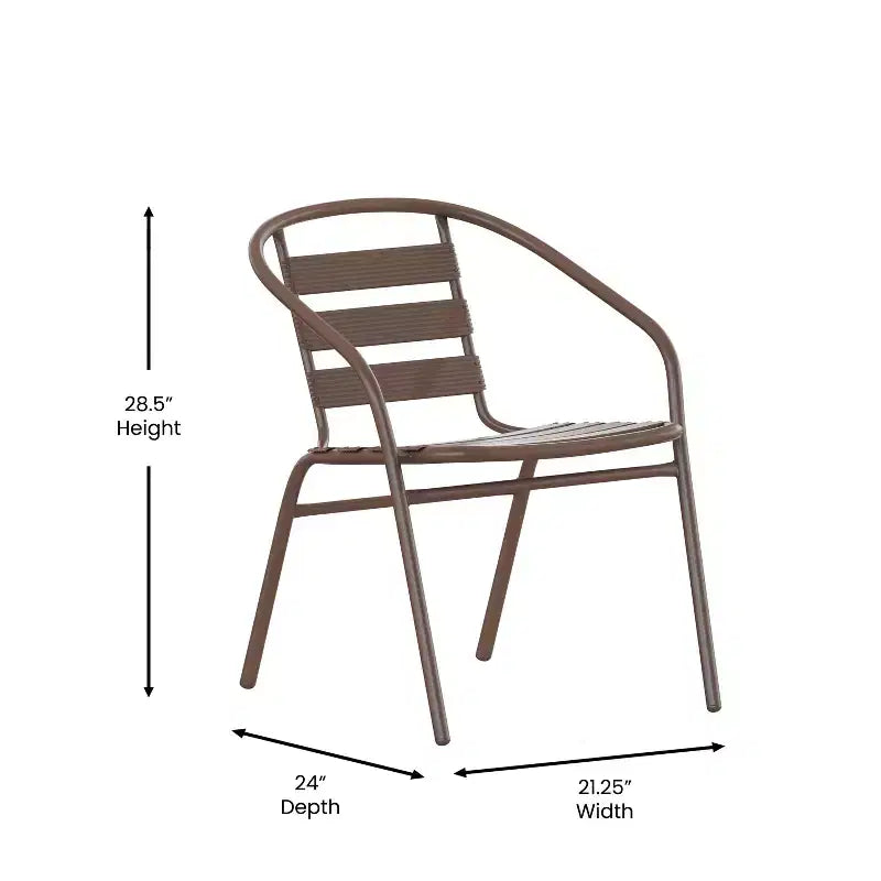 Flash Furniture Lila Tavolo Rotondo in Vetro e Metallo da 23,75" con 2 Sedie a Slat Impilabili in Alluminio e Metallo