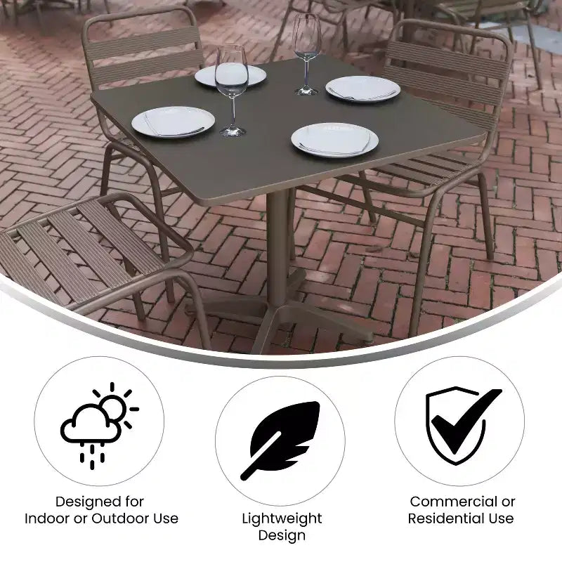 Set tavolo quadrato da interno/esterno Flash Furniture Lila 31.5'' in alluminio con 4 sedie con schienale a doghe