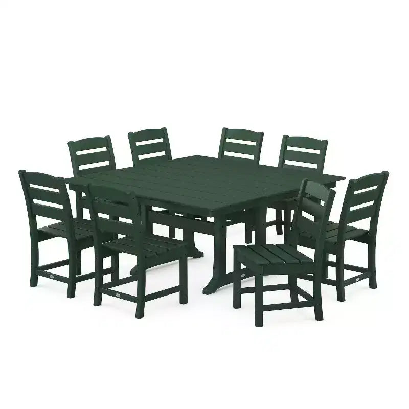 Set da pranzo da esterno POLYWOOD Lakeside Farmhouse Trestle a 9 pezzi