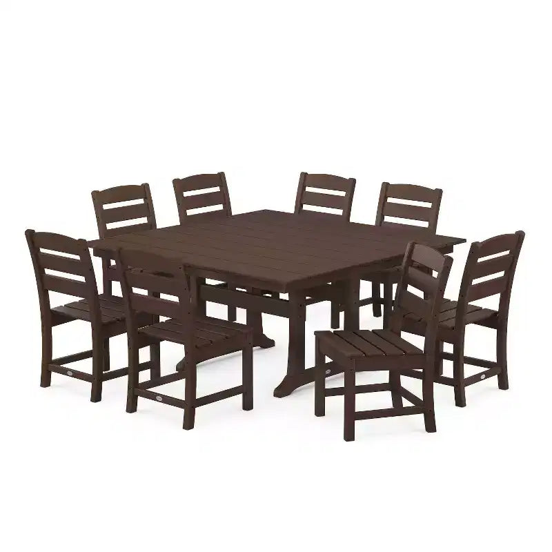 Set da pranzo da esterno POLYWOOD Lakeside Farmhouse Trestle a 9 pezzi