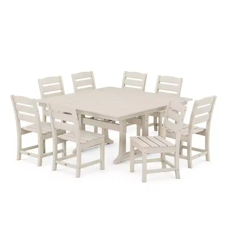 Set da pranzo da esterno POLYWOOD Lakeside Farmhouse Trestle a 9 pezzi