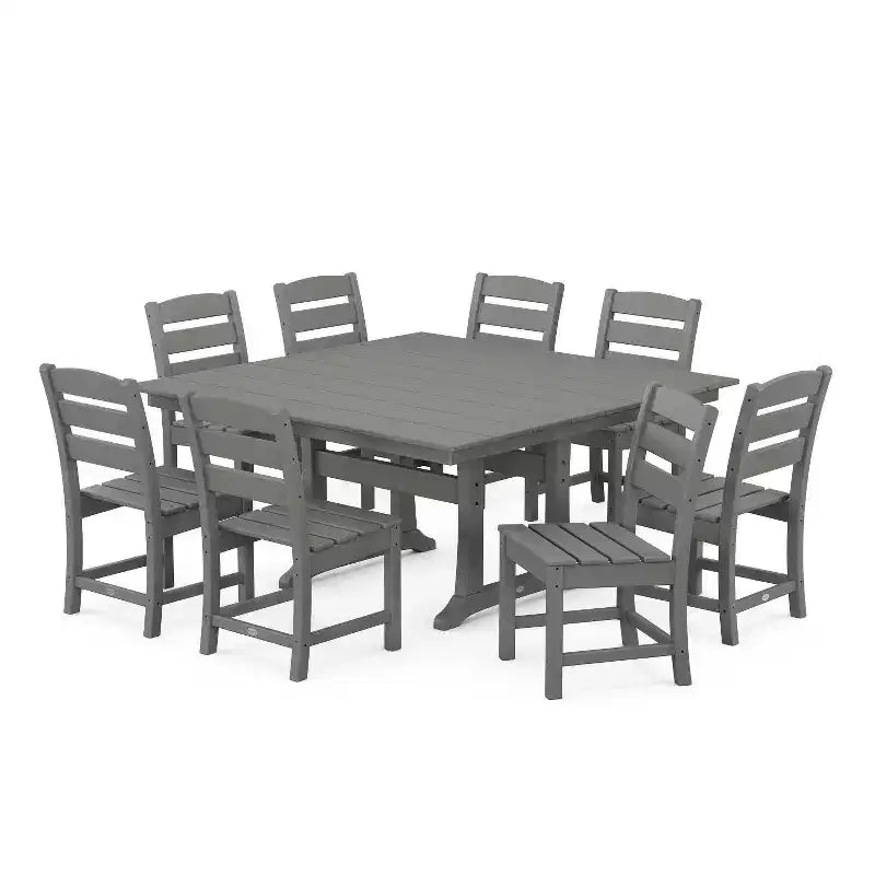 Set da pranzo da esterno POLYWOOD Lakeside Farmhouse Trestle a 9 pezzi
