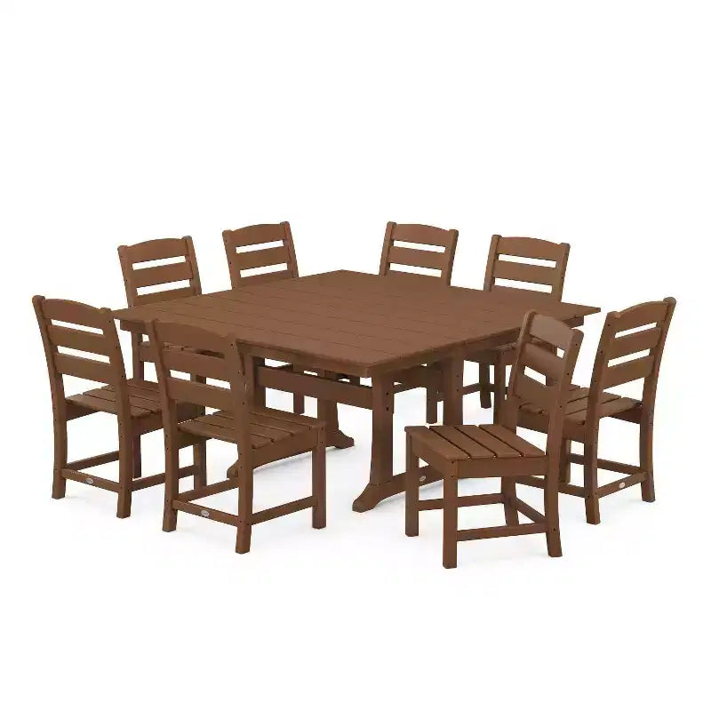 Set da pranzo da esterno POLYWOOD Lakeside Farmhouse Trestle a 9 pezzi