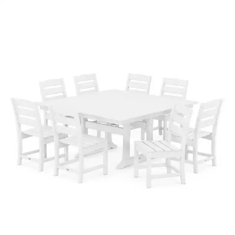 Set da pranzo da esterno POLYWOOD Lakeside Farmhouse Trestle a 9 pezzi