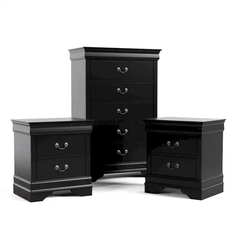 Furniture of America Devi Set Comodino e Cassettiera Tradizionali a 3 Pezzi in Legno Massello