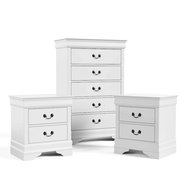 Furniture of America Devi Set Comodino e Cassettiera Tradizionali a 3 Pezzi in Legno Massello
