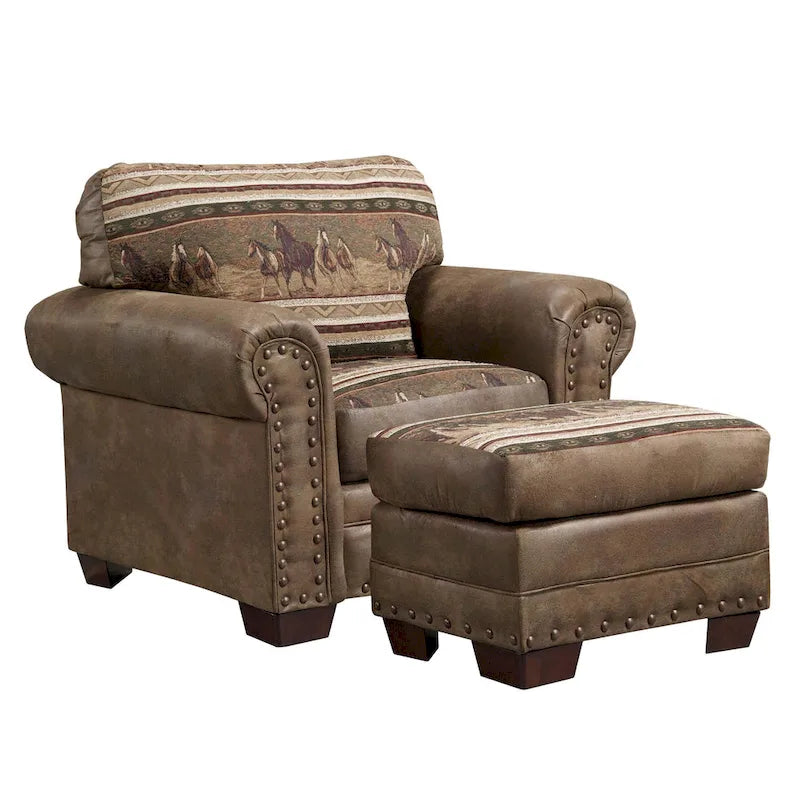 Poltrona American Furniture Classics Modello 8501-00-40 Wild Horses con Pouf Abbinato