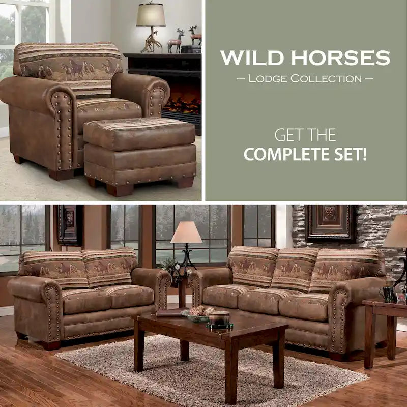 Poltrona American Furniture Classics Modello 8501-00-40 Wild Horses con Pouf Abbinato