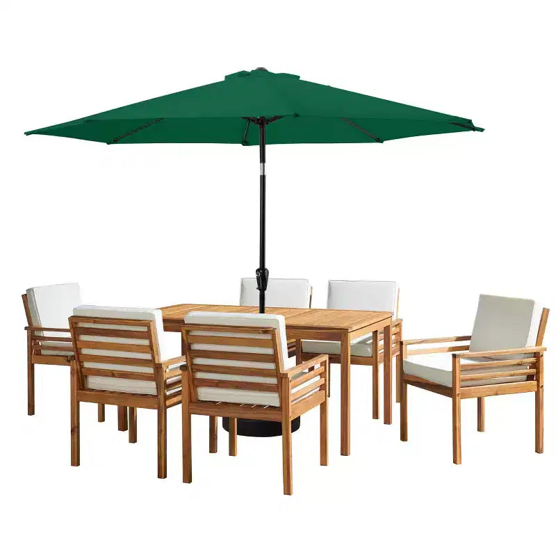 Set da pranzo da esterno Alaterre Furniture 8 pz, tavolo Okemo con ombrellone a inclinazione automatica da 3 m