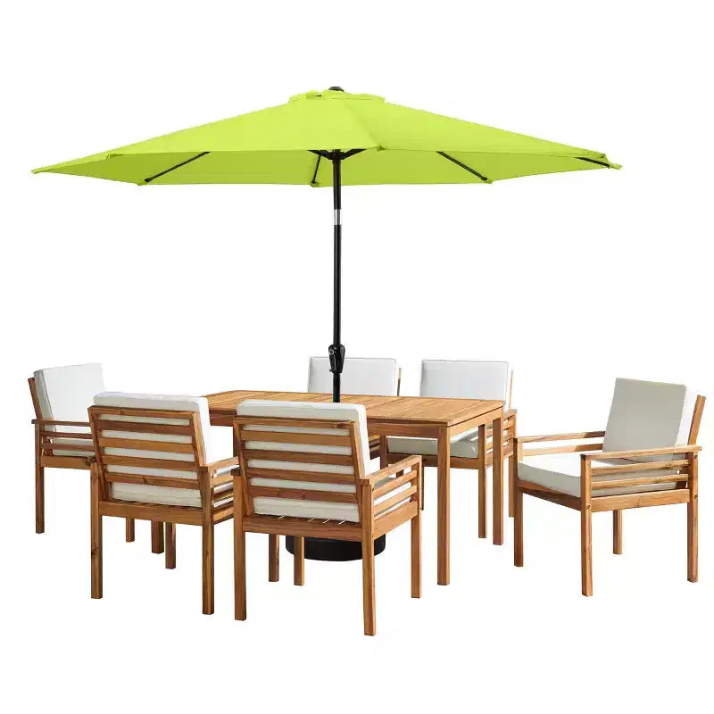 Set da pranzo da esterno Alaterre Furniture 8 pz, tavolo Okemo con ombrellone a inclinazione automatica da 3 m