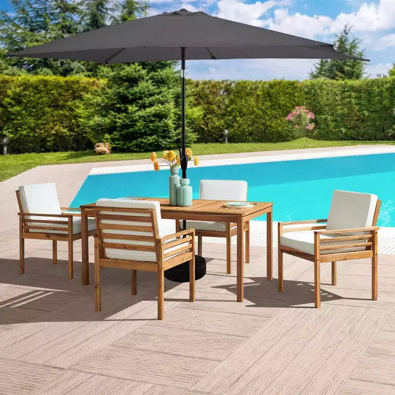 Alaterre Furniture 6pc Outdoor Patio Dining Set, Okemo Table with 10' Rectangular Umbrella