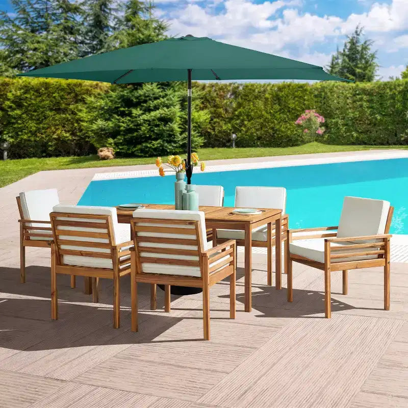 Alaterre Furniture 8pc Outdoor Patio Dining Set, Okemo Table with 10' Rectangular Umbrella