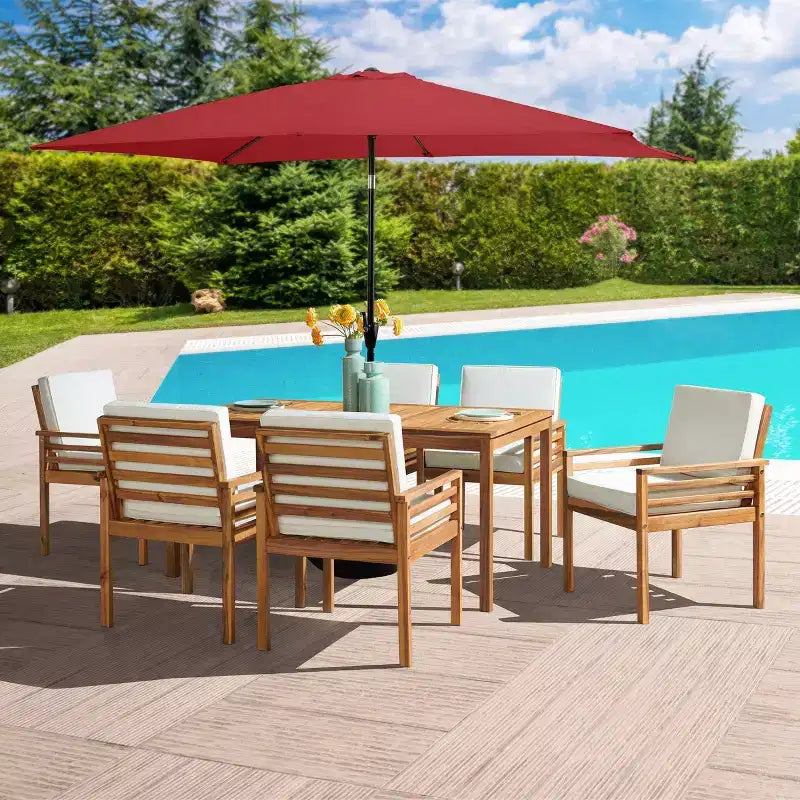 Alaterre Furniture 8pc Outdoor Patio Dining Set, Okemo Table with 10' Rectangular Umbrella
