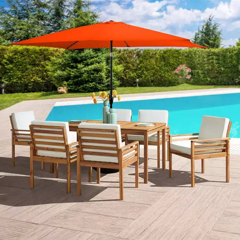 Alaterre Furniture 8pc Outdoor Patio Dining Set, Okemo Table with 10' Rectangular Umbrella