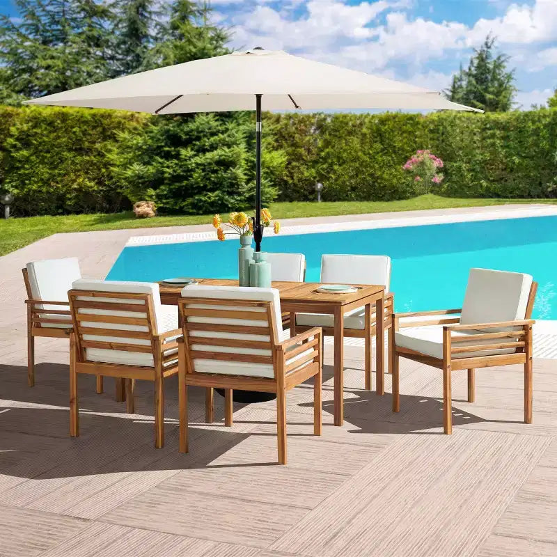 Alaterre Furniture 8pc Outdoor Patio Dining Set, Okemo Table with 10' Rectangular Umbrella