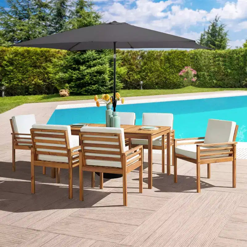 Alaterre Furniture 8pc Outdoor Patio Dining Set, Okemo Table with 10' Rectangular Umbrella
