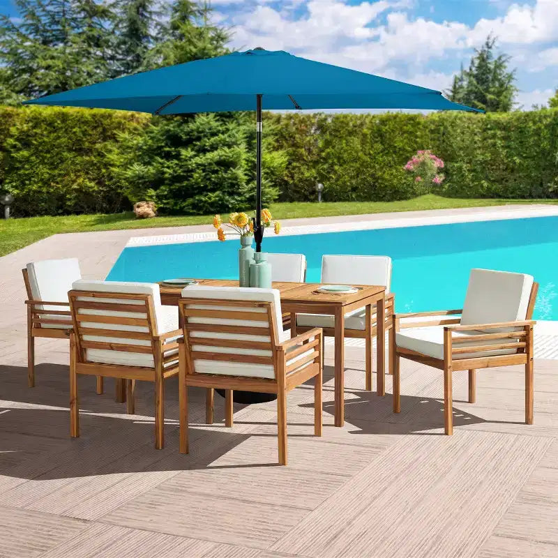 Alaterre Furniture 8pc Outdoor Patio Dining Set, Okemo Table with 10' Rectangular Umbrella