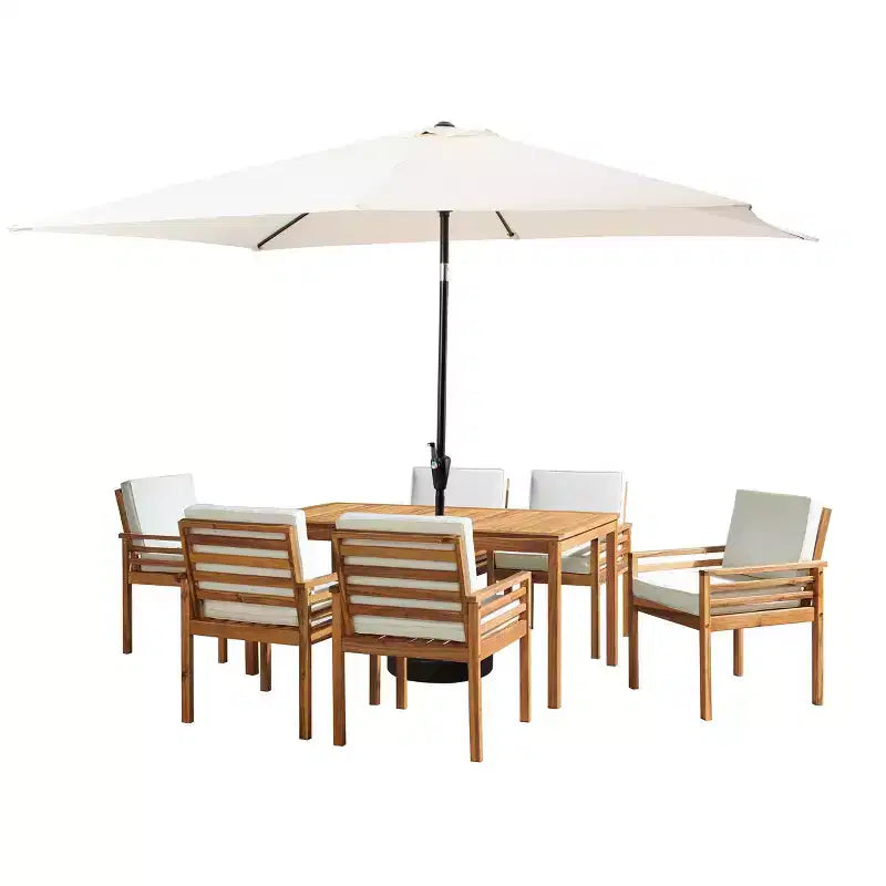 Alaterre Furniture 8pc Outdoor Patio Dining Set, Okemo Table with 10' Rectangular Umbrella