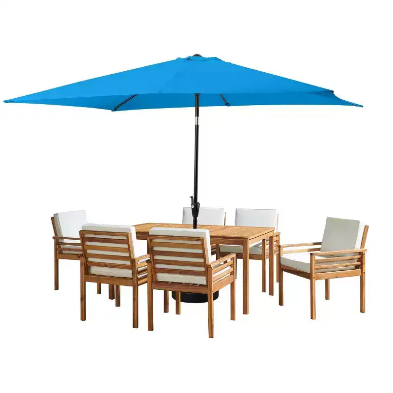 Alaterre Furniture 8pc Outdoor Patio Dining Set, Okemo Table with 10' Rectangular Umbrella