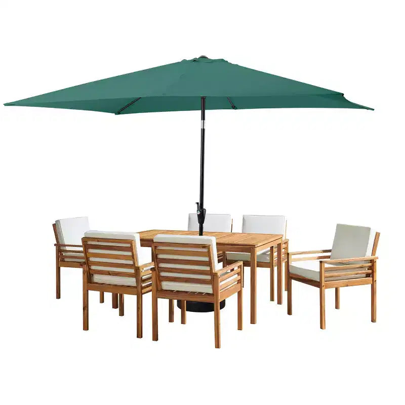 Alaterre Furniture 8pc Outdoor Patio Dining Set, Okemo Table with 10' Rectangular Umbrella