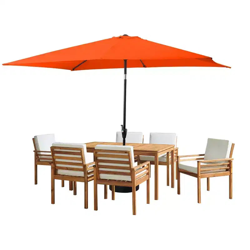 Alaterre Furniture 8pc Outdoor Patio Dining Set, Okemo Table with 10' Rectangular Umbrella