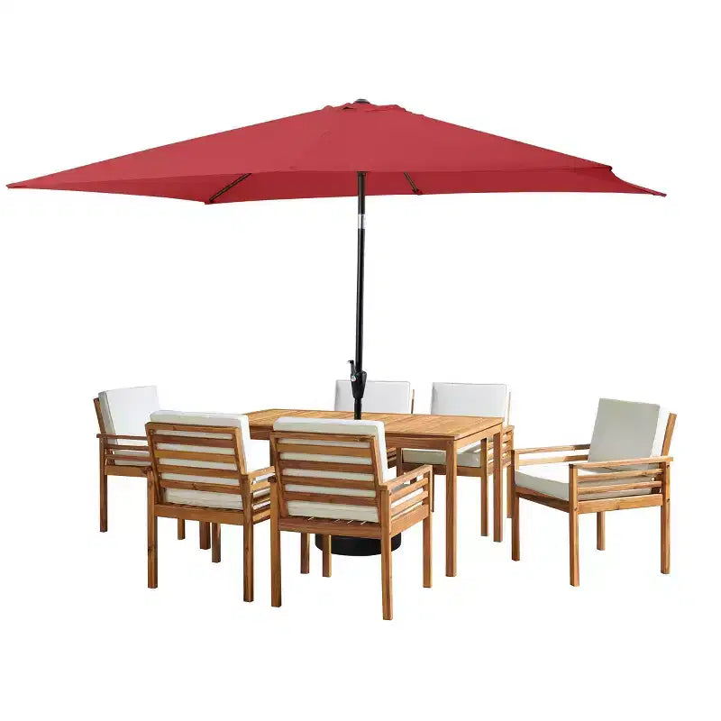 Alaterre Furniture 8pc Outdoor Patio Dining Set, Okemo Table with 10' Rectangular Umbrella