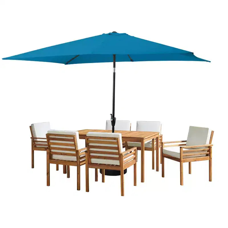 Alaterre Furniture 8pc Outdoor Patio Dining Set, Okemo Table with 10' Rectangular Umbrella