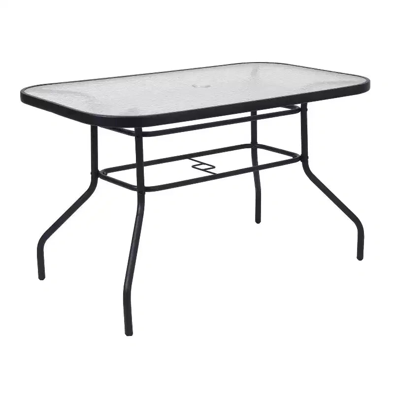Set da pranzo da esterno 5 pezzi Emma e Oliver con tavolo da patio con ripiano in vetro temperato e 4 sedie impilabili in Textilene Flex Comfort