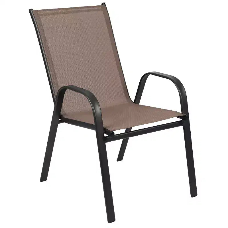 Set da pranzo da esterno 5 pezzi Emma e Oliver con tavolo da patio con ripiano in vetro temperato e 4 sedie impilabili in Textilene Flex Comfort