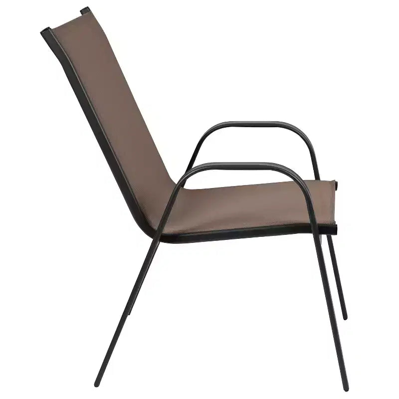 Set da pranzo da esterno 5 pezzi Emma e Oliver con tavolo da patio con ripiano in vetro temperato e 4 sedie impilabili in Textilene Flex Comfort