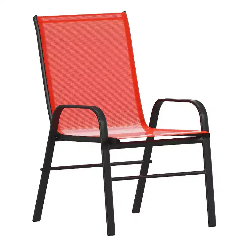 Set da pranzo da esterno 5 pezzi Emma e Oliver con tavolo da patio con ripiano in vetro temperato e 4 sedie impilabili in Textilene Flex Comfort