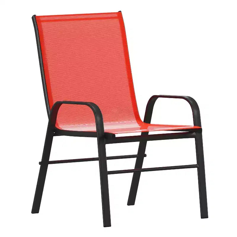 Set da pranzo da esterno 5 pezzi Emma e Oliver con tavolo da patio con ripiano in vetro temperato e 4 sedie impilabili in Textilene Flex Comfort