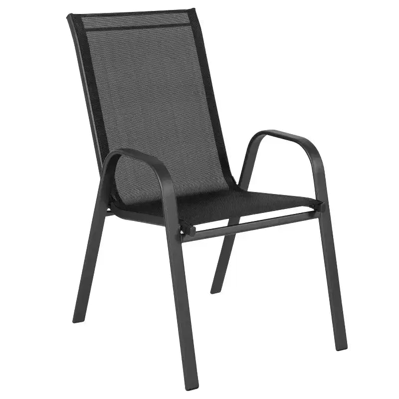 Set da pranzo da esterno 5 pezzi Emma e Oliver con tavolo da patio con ripiano in vetro temperato e 4 sedie impilabili in Textilene Flex Comfort