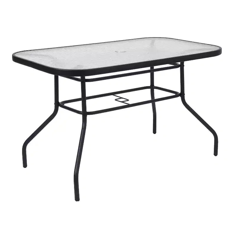 Set da pranzo da esterno 5 pezzi Emma e Oliver con tavolo da patio con ripiano in vetro temperato e 4 sedie impilabili in Textilene Flex Comfort