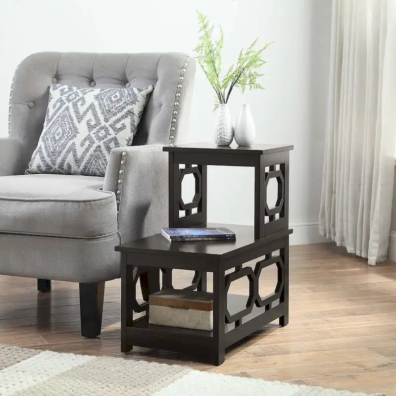 2 Step Chairside End Table - Espresso, White, Black - Multi-Person Use